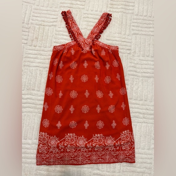 Loft Pom Pom V Neck Swing Dress - Sunset Orange - Red - Picture 3 of 8